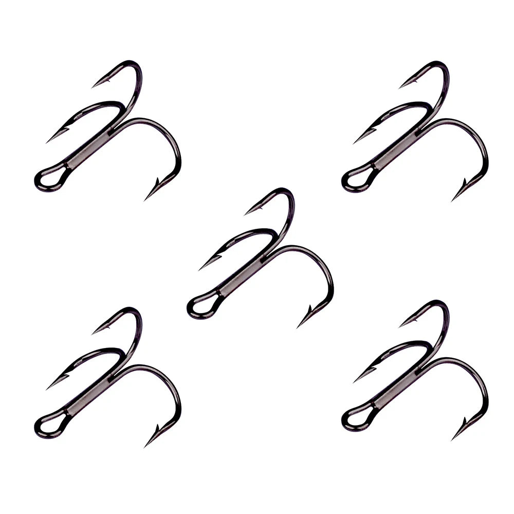 10Pcs/lot 2# 4# 6# 8# 10# Black Fishing Hook High Carbon Steel Treble Overturned Hooks Fishing Tackle Round Bend Treble For Bass