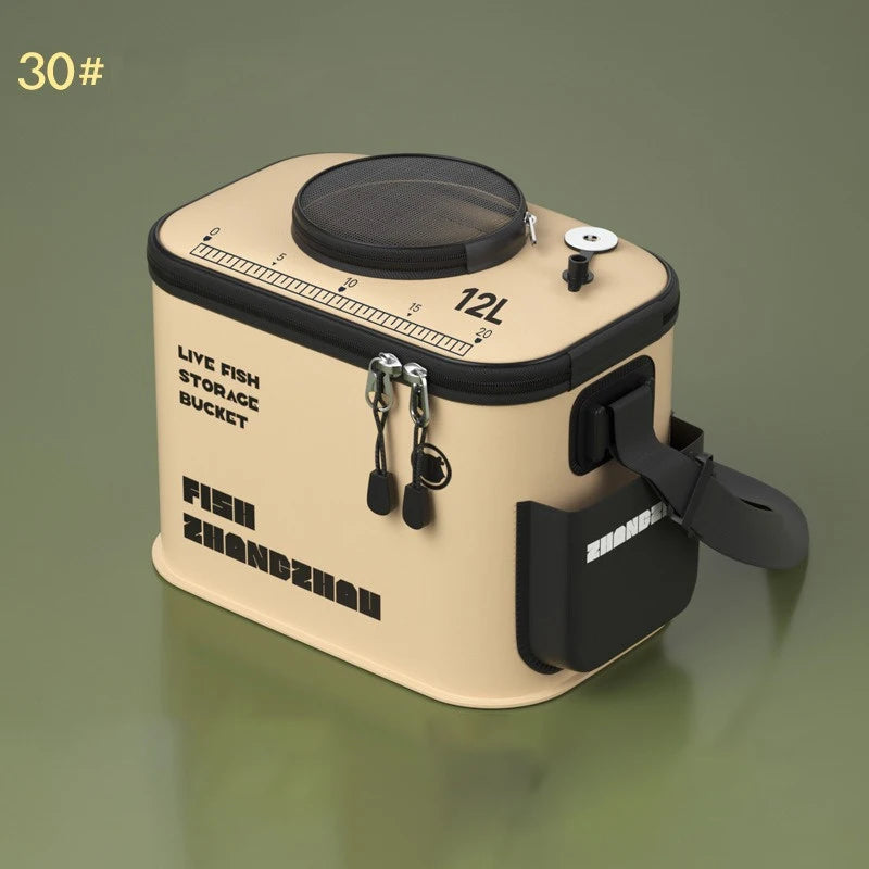 New Outdoor Fishing Bucket Foldable Live Fish Bucket with Net Cover 12-34L EVA Water Pail with Handbar for Wild Fishing Tackle