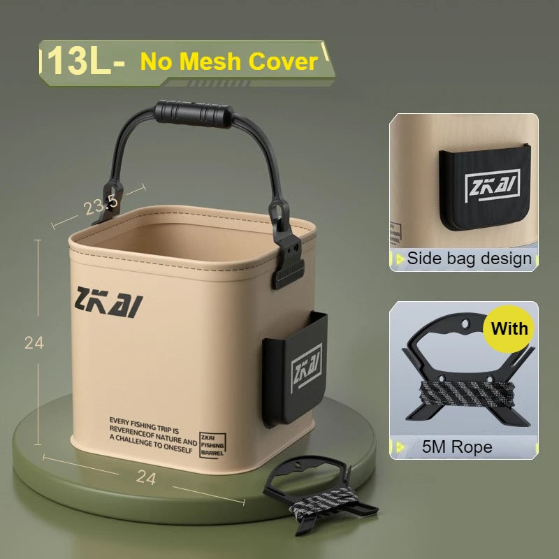 Outdoor Fishing Bucket Foldable Portable Fishing Water Pail with 5M Rope for Wild Fishing Hiking Traveling Camping Bucket 8L/13L