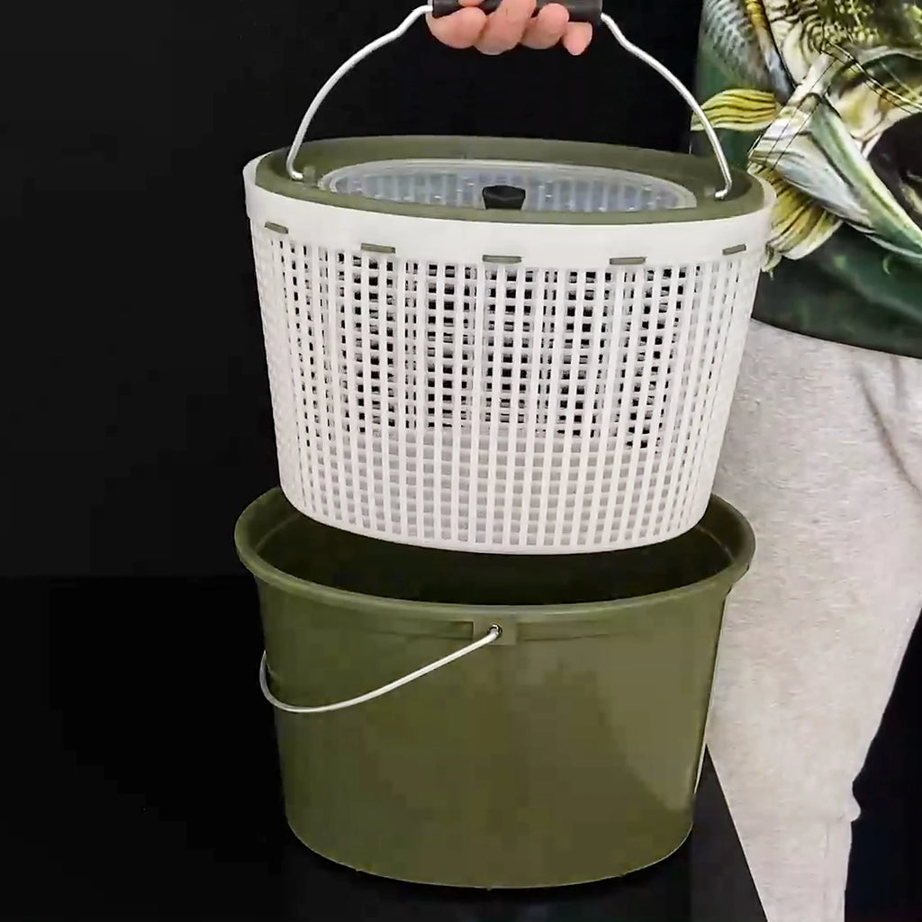 2-in-1 Fishing Bucket Double-Deck Fish Box Detachable Fish Strainer Colander Fishing Bait Storage Container Double Handle Fish
