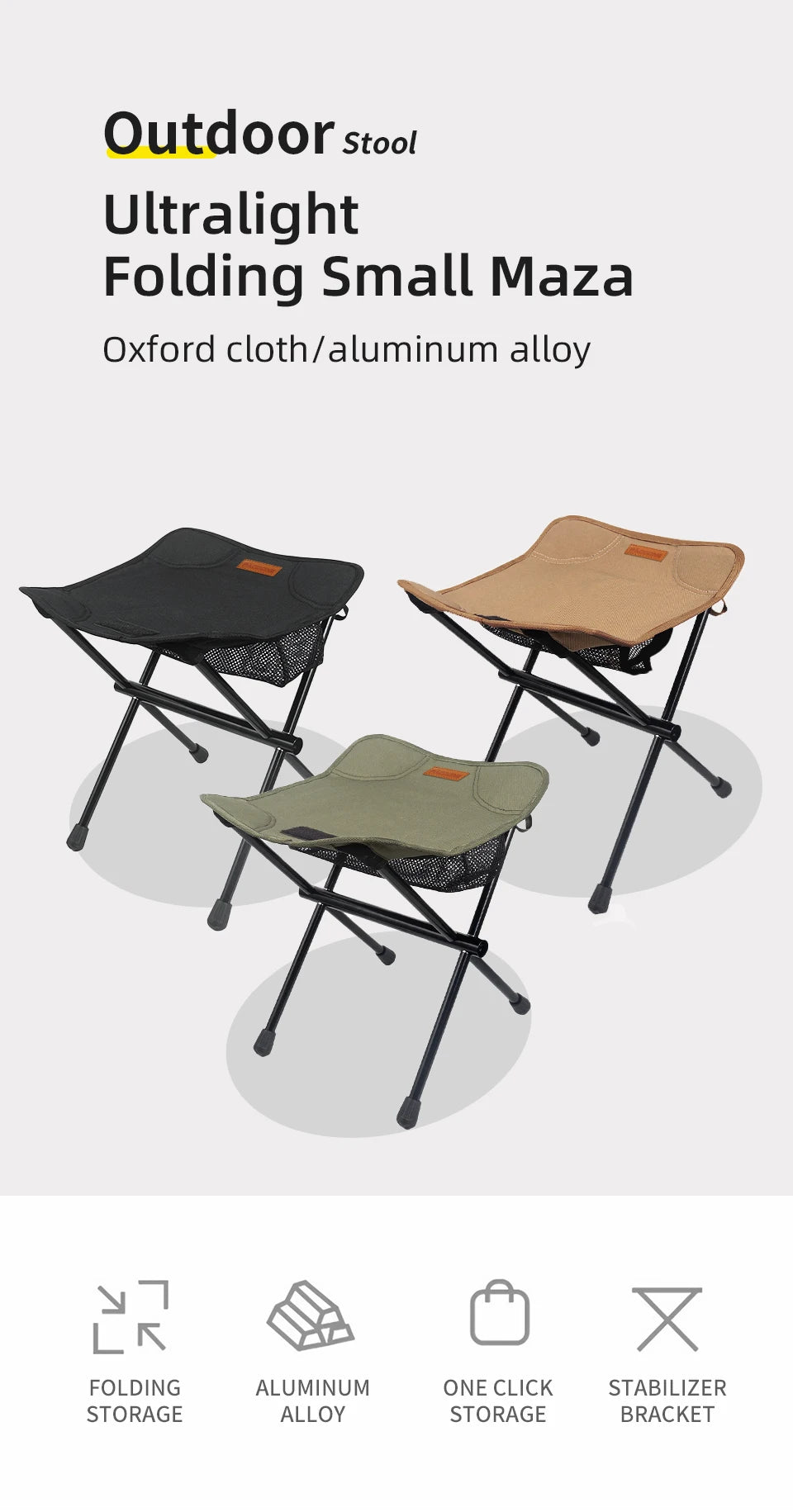 PACOONE Outdoor Portable Folding Stool Aluminum Alloy Minin Storage Chair Camping Fishing Chair Picnic Lightweight Furniture New