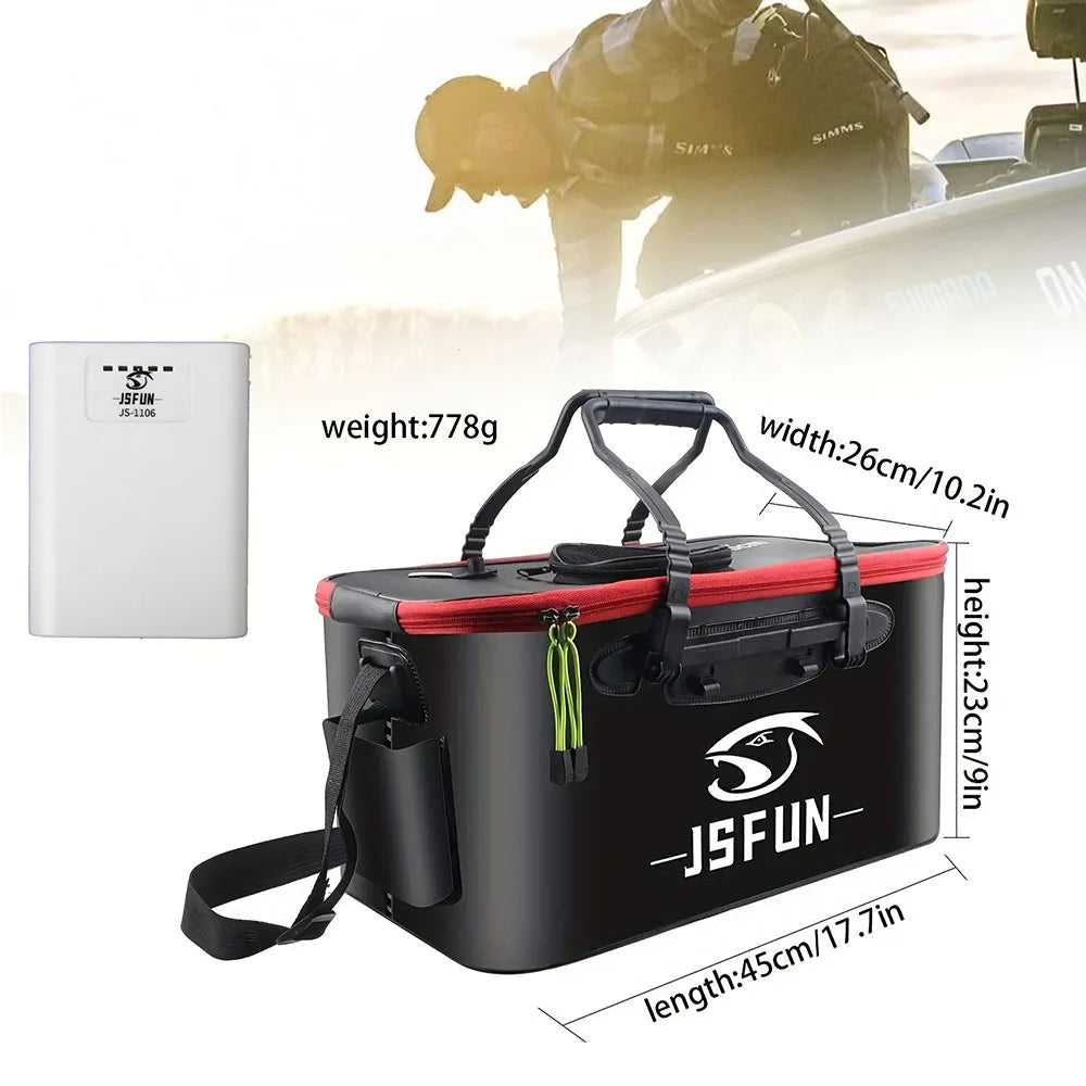 JSFUN EVA Foldable Fishing Bucket Box for Live Fish Oxygen Pump Portable Thick Storage Container Carrier Bag Handle Outdoor