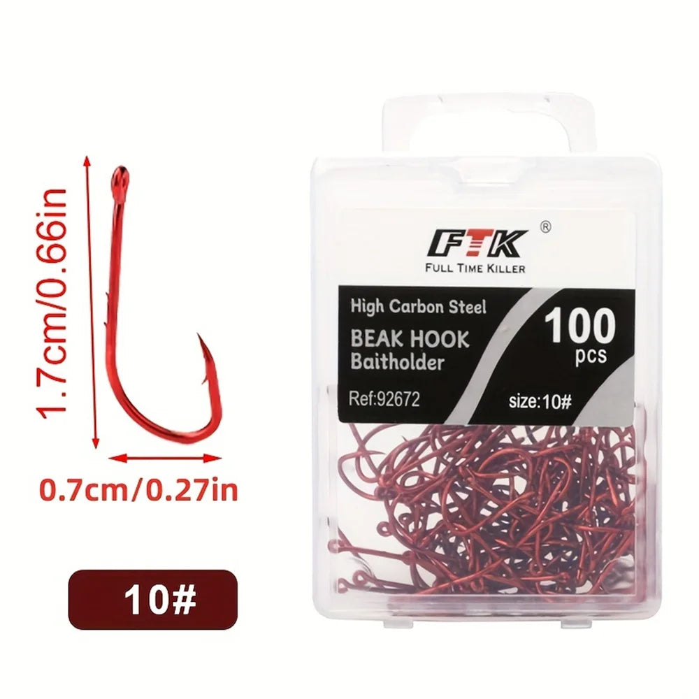 FTK Red Fishing Hooks Sea Barbed Fishing Lures Shank Beak Live BaitHolder Carp Fishing Jig Worm Hooks Accessories Tackle