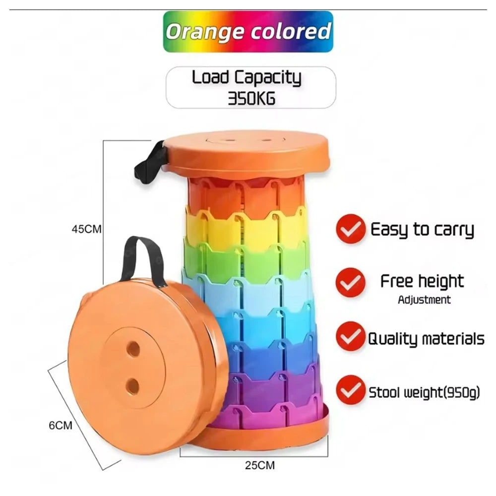 NEW2025 Rainbow Folding Stool - Adjustable Height PP Material Portable Chair for Camping, Fishing & OutdoorActivitiesAnd Camping