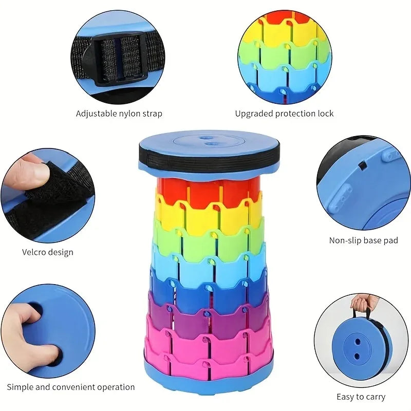NEW2025 Rainbow Folding Stool - Adjustable Height PP Material Portable Chair for Camping, Fishing & OutdoorActivitiesAnd Camping
