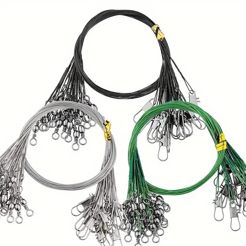 New 100-10PCS Anti Bite Steel Fishing Line 15-30cm Steel Wire Leader With Swivel Fishing Accessory Lead Core Leash Fishing Wire