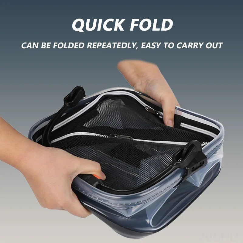 Portable Fishing Bucket Foldable With Net Cover Live Fish Bucket EVA Transparent Water Pail With Rope For Wild Fishing Tackle