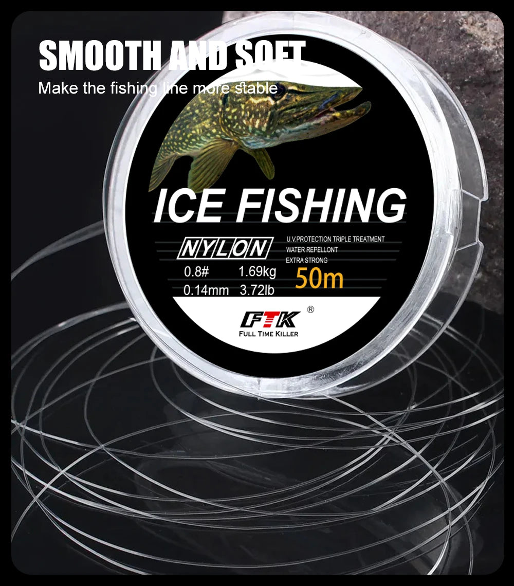 NGB 50M Ice Fishing Line Super Strong Monofilament Nylon Winter Bream Saltwater Fishing-Line Japan Low Memory Carp Line