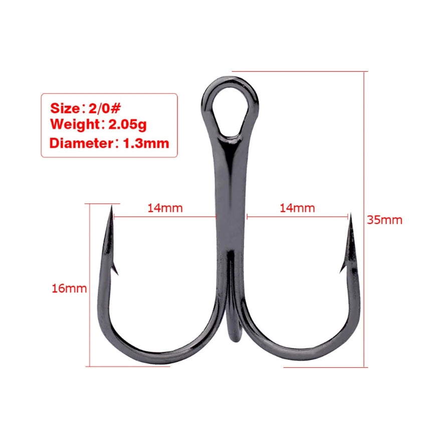 10Pcs/lot 2# 4# 6# 8# 10# Black Fishing Hook High Carbon Steel Treble Overturned Hooks Fishing Tackle Round Bend Treble For Bass