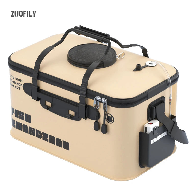 Fishing Bucket Foldable Live Fish Bucket with Net Cover 12-34L EVA Water Pail with Handbar for Wild Fishing Tackle Accessories