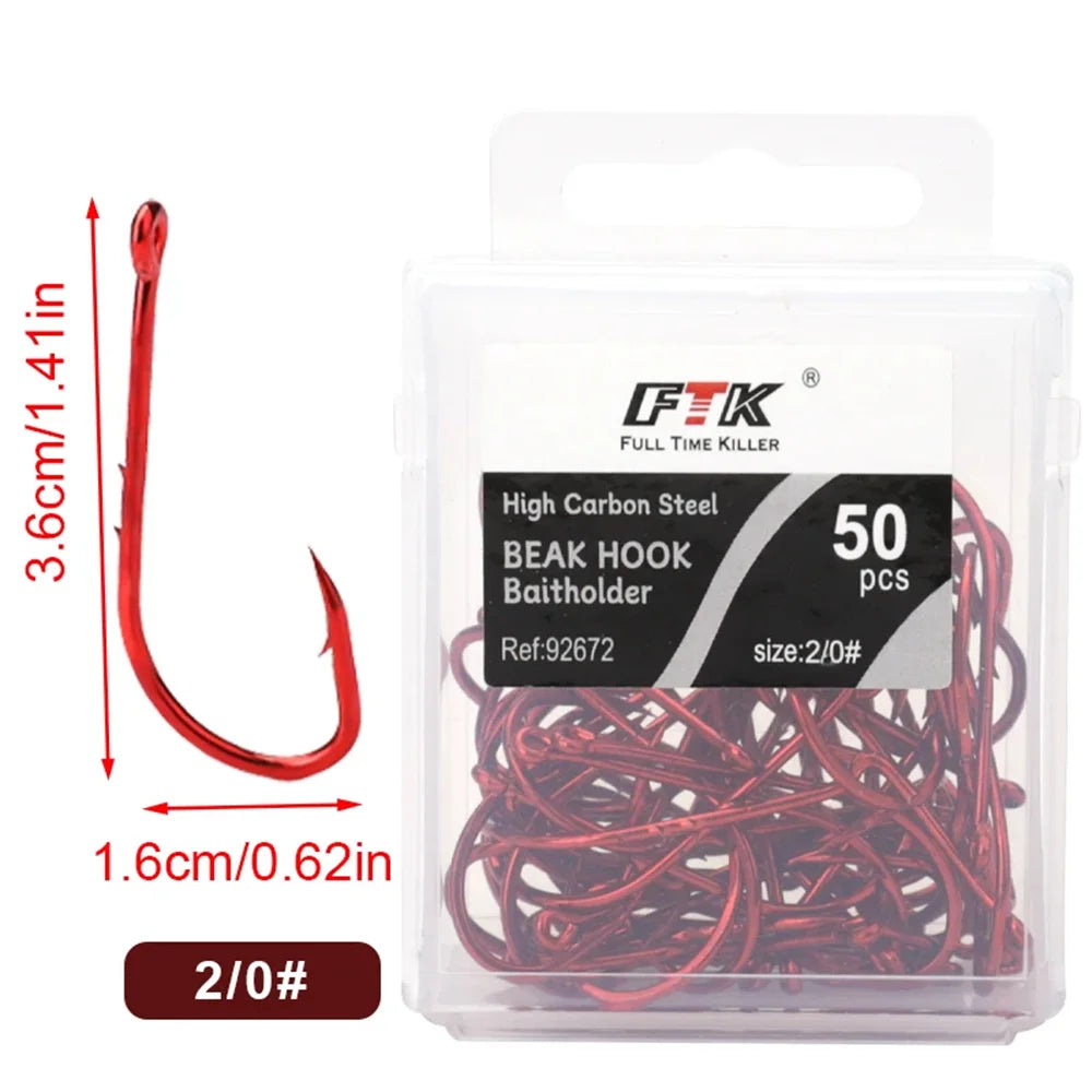 FTK Red Fishing Hooks Sea Barbed Fishing Lures Shank Beak Live BaitHolder Carp Fishing Jig Worm Hooks Accessories Tackle