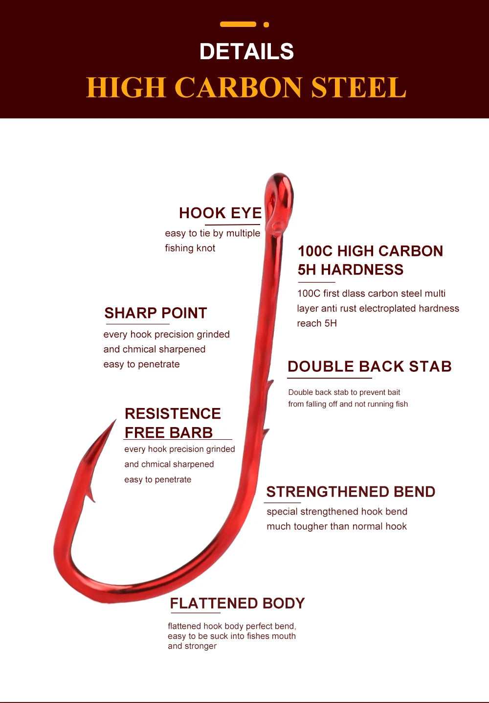 FTK Red Fishing Hooks Sea Barbed Fishing Lures Shank Beak Live BaitHolder Carp Fishing Jig Worm Hooks Accessories Tackle