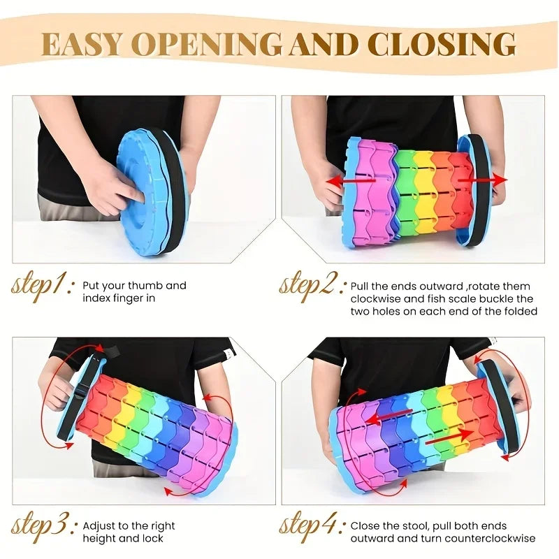 NEW2025 Rainbow Folding Stool - Adjustable Height PP Material Portable Chair for Camping, Fishing & OutdoorActivitiesAnd Camping