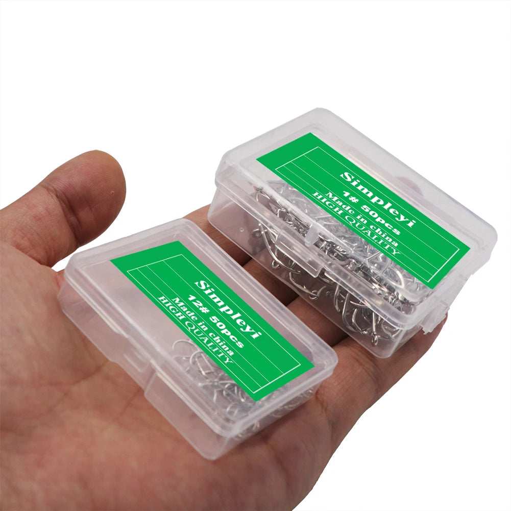 50pcs/Box Barbed High Carbon Steel Fishing Hooks Sea Worm Carp Single Circle Hook Set Fly Fishing Accessories Tackle  Fishhook