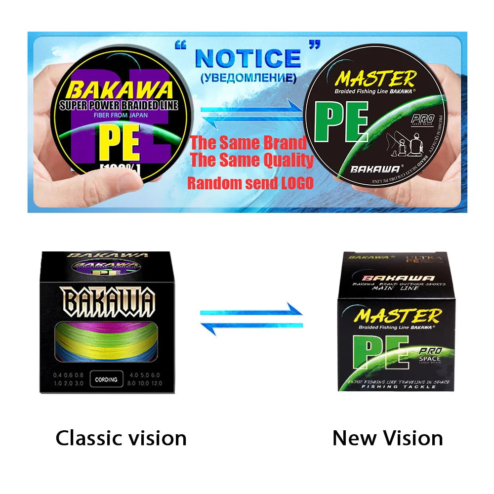 BAKAWA 4 Strands Braided PE Fishing Line 300M 500M 1000M Fly Wire Multifilament Carp Wire Japan Multicolor Sea Line Super Strong