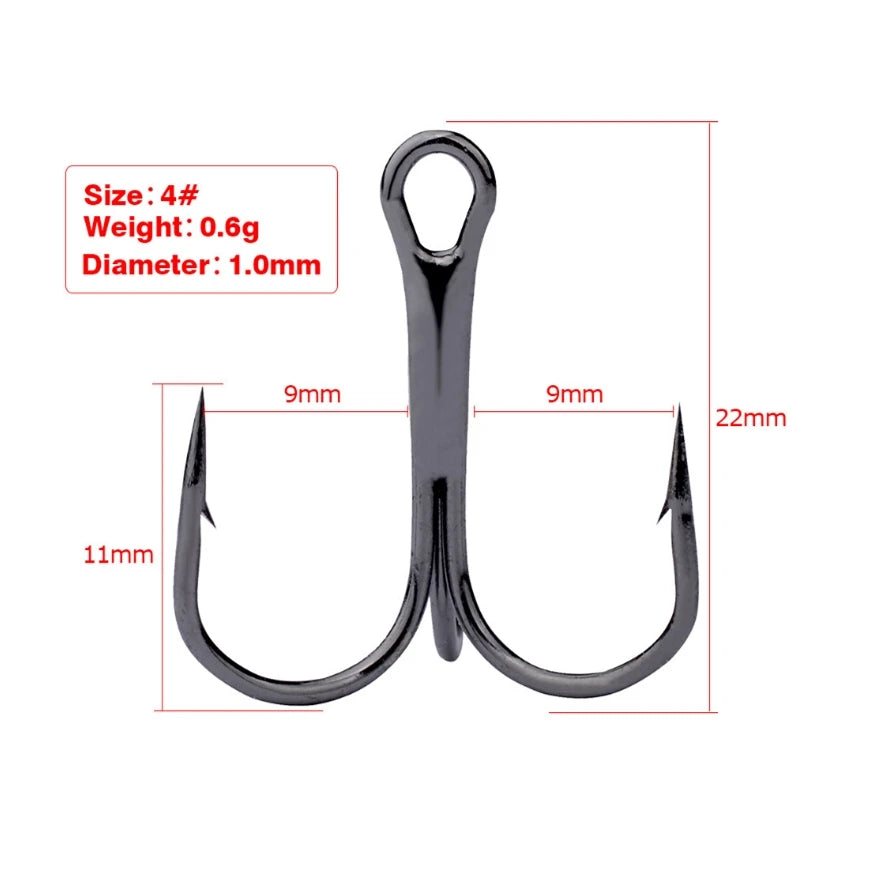 10Pcs/lot 2# 4# 6# 8# 10# Black Fishing Hook High Carbon Steel Treble Overturned Hooks Fishing Tackle Round Bend Treble For Bass