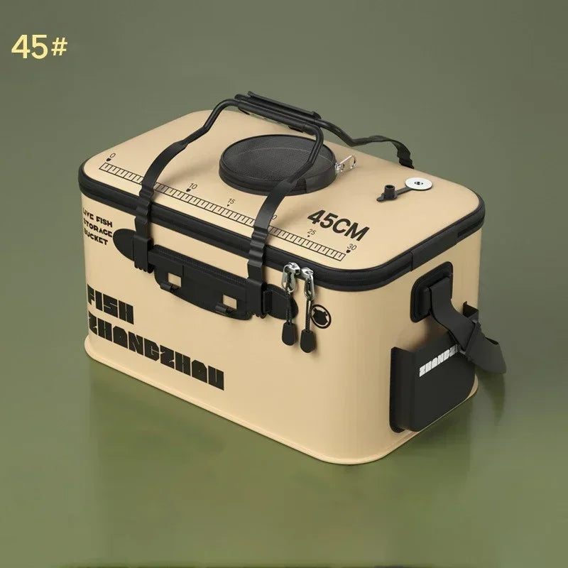 Fishing Bucket Foldable Live Fish Bucket with Net Cover 12-34L EVA Water Pail with Handbar for Wild Fishing Tackle Accessories