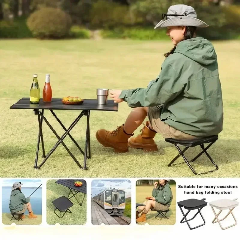 Portable folding stool, foldable handheld camping stool, outdoor camping and fishing specific folding stool