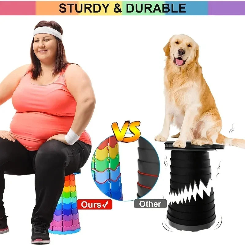 NEW2025 Rainbow Folding Stool - Adjustable Height PP Material Portable Chair for Camping, Fishing & OutdoorActivitiesAnd Camping