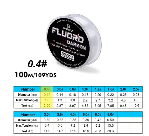PROBEROS 100M Fluorocarbon Coating Fishing Line 2.2LB-29.3LB Carbon Fiber Monofilament Leader Line Carp Fishing Sinking Line