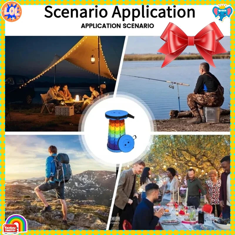 NEW2025 Rainbow Folding Stool - Adjustable Height PP Material Portable Chair for Camping, Fishing & OutdoorActivitiesAnd Camping