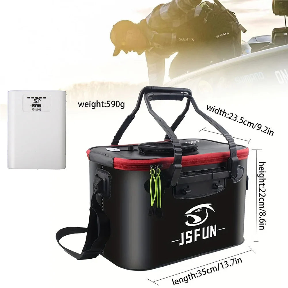 JSFUN EVA Foldable Fishing Bucket Box for Live Fish Oxygen Pump Portable Thick Storage Container Carrier Bag Handle Outdoor