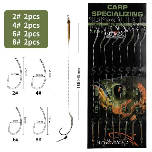FTK 6Pcs Carp Fishing Hooks Pre tied carp hook hair rig for carp With line Ready Made Boilies Bait Hair Rigs Carp fishing tackle
