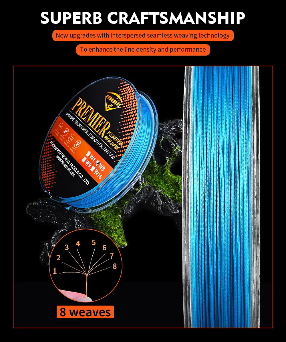 8-Strand Dyneema PE Braided Line 100m Spinning Reel 6LB-120LB 0.1mm-0.6mm PE Fishing Line Less Memory Fishing Accessories