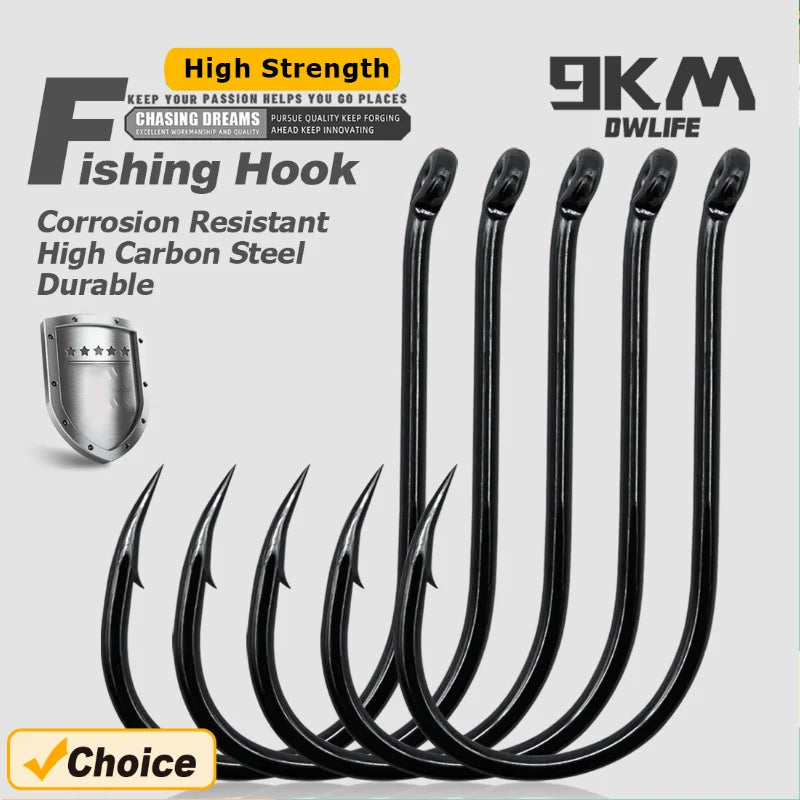9KM Fishing Hooks 50~100Pcs Carp Hook Fishing Circle Hook Barbed Black High Carbon Steel Ice Fishing Accessories