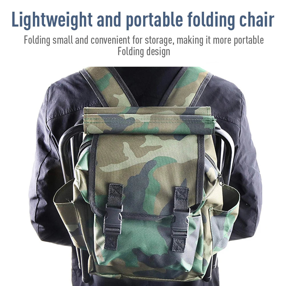Outdoor Portable Camouflage Folding Chair Stool 100kg Max Load Oxford Cloth Stool Backpack For Camping Fishing