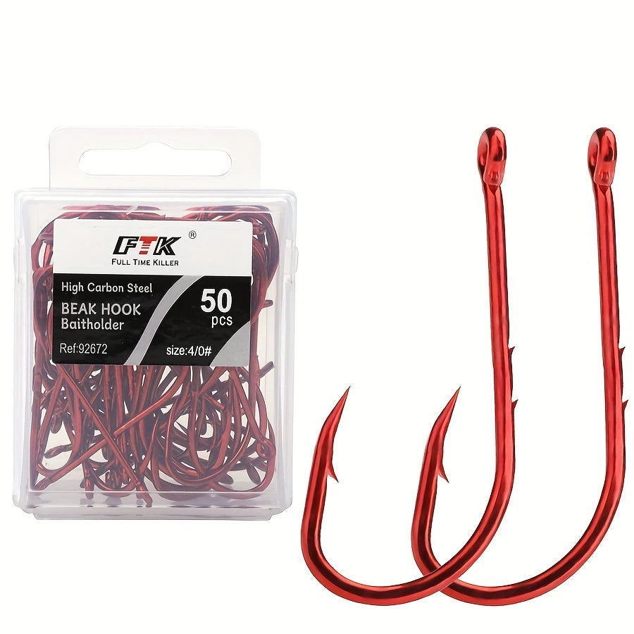 FTK Red Fishing Hooks Sea Barbed Fishing Lures Shank Beak Live BaitHolder Carp Fishing Jig Worm Hooks Accessories Tackle