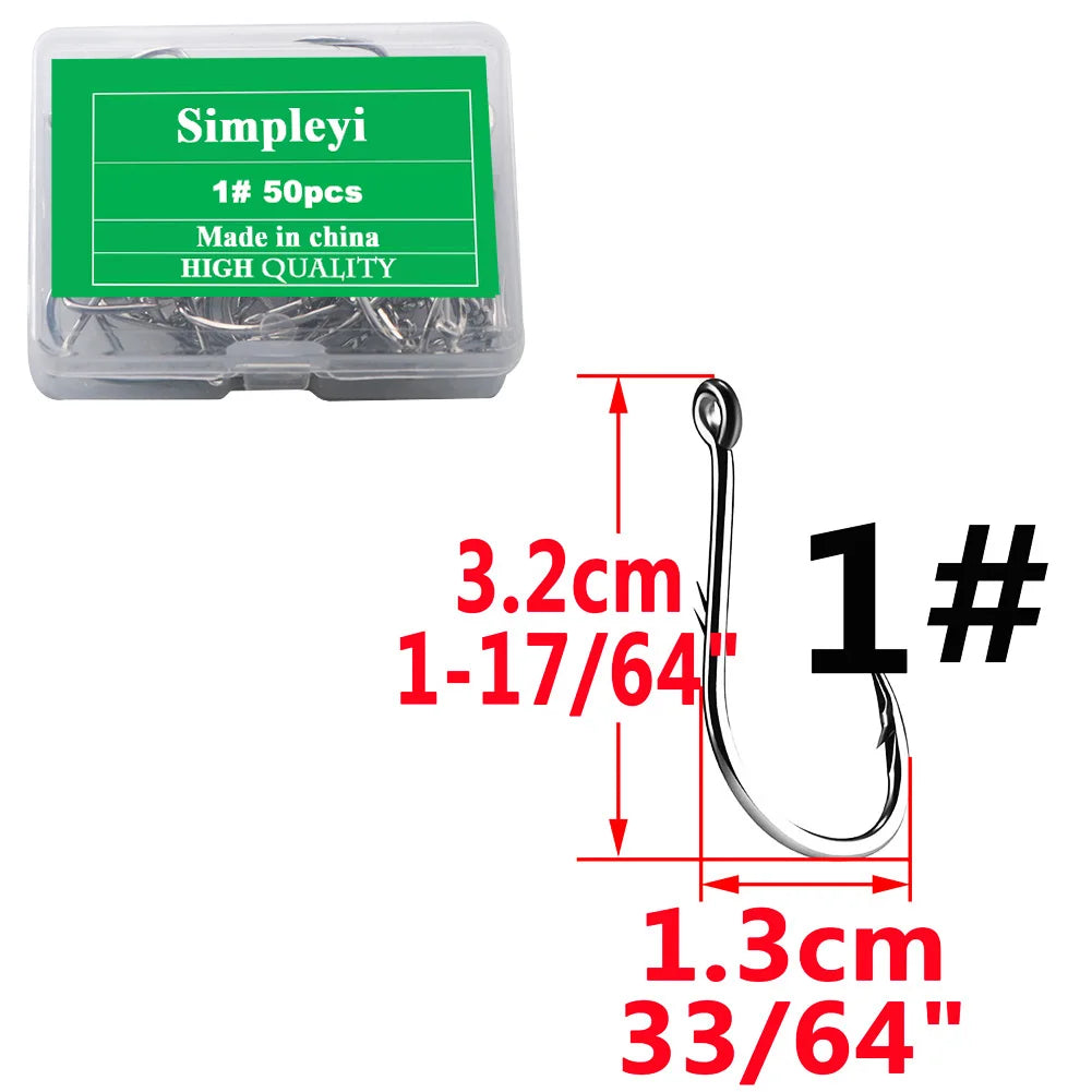 50pcs/Box Barbed High Carbon Steel Fishing Hooks Sea Worm Carp Single Circle Hook Set Fly Fishing Accessories Tackle  Fishhook