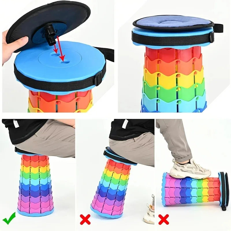 NEW2025 Rainbow Folding Stool - Adjustable Height PP Material Portable Chair for Camping, Fishing & OutdoorActivitiesAnd Camping