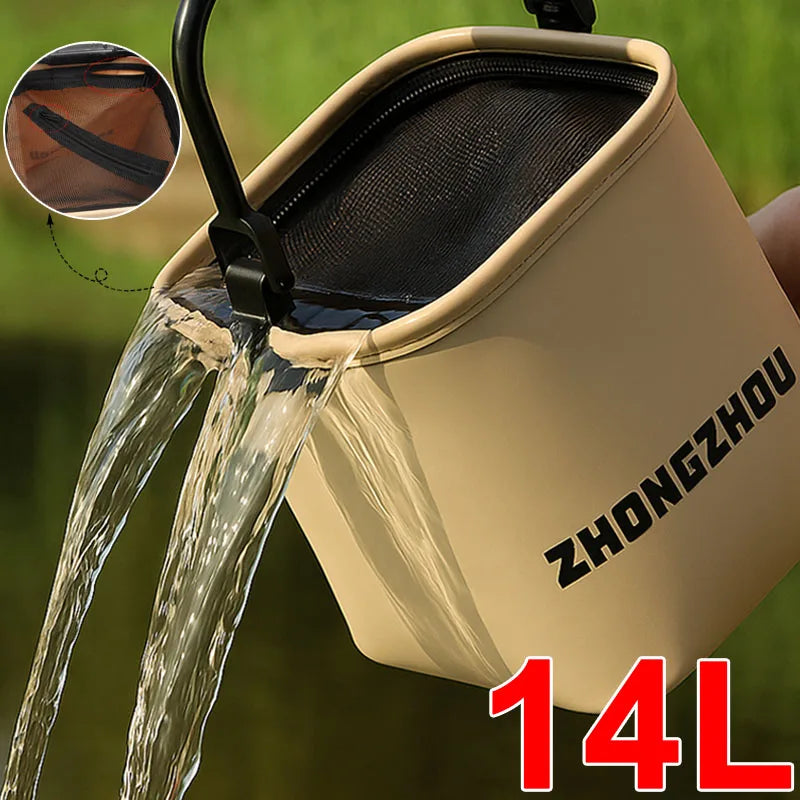 Foldable and Portable Net Live Fish Buckets EVA with Rope Water Bucket Outdoor Fishing Bucket for Wild Fishing Household Buckets