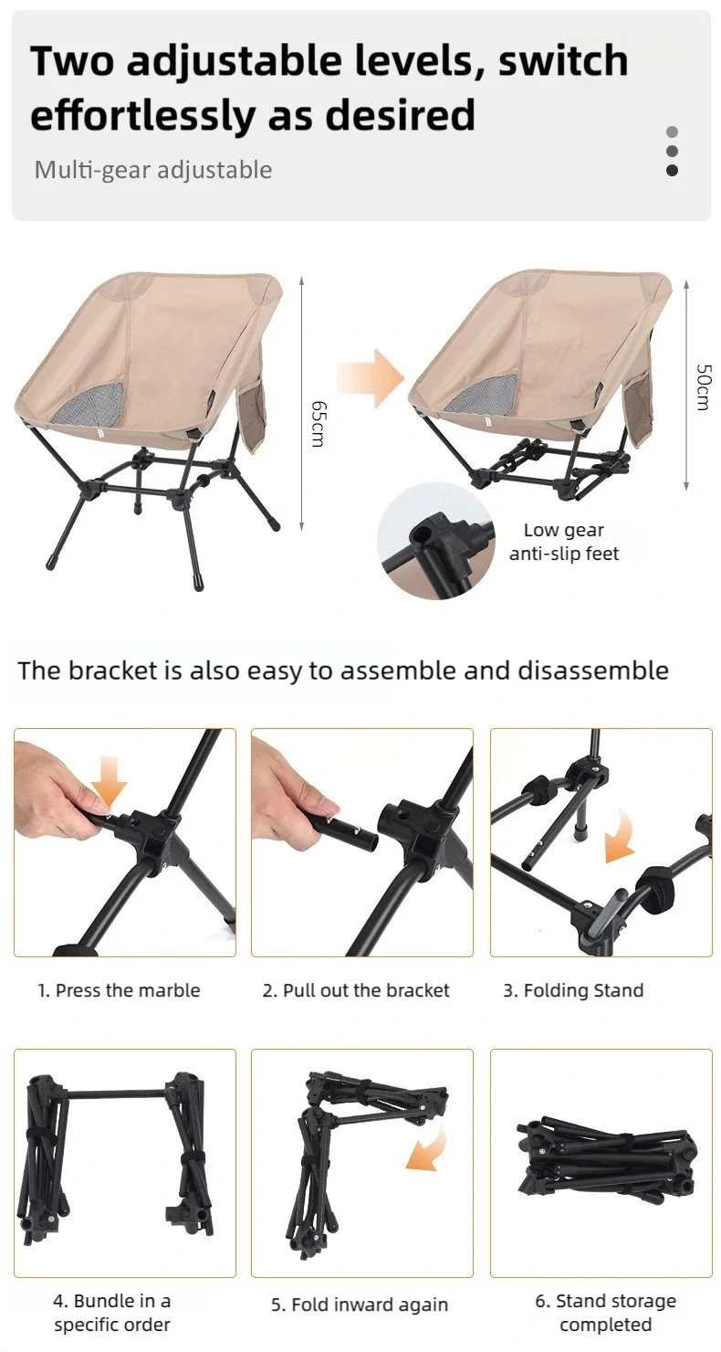 TINSOL Foldable Four-Corner Square Camping Chair, Portable Beach Fishing Stool, Travel Backpack Fishing Chair, Garden Sun Chair