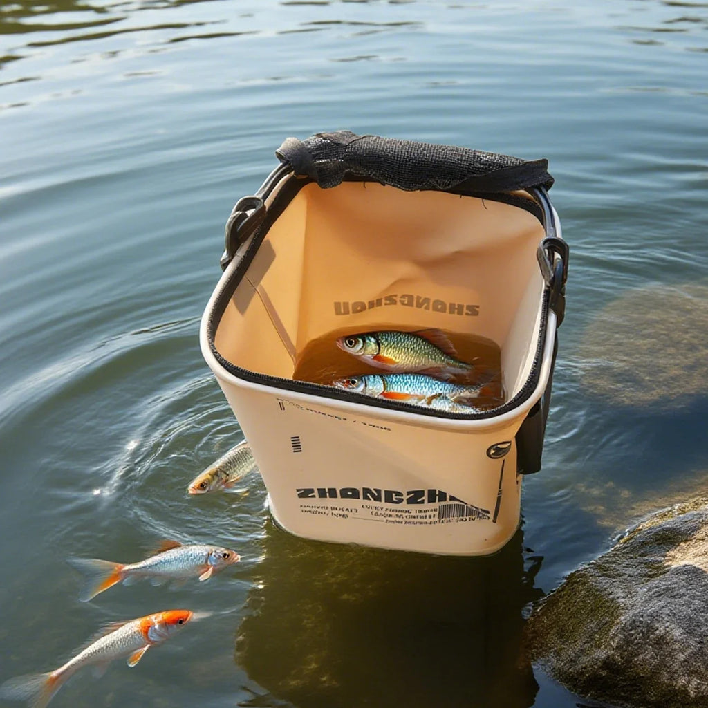 Foldable and Portable Net Live Fish Buckets EVA with Rope Water Bucket Outdoor Fishing Bucket for Wild Fishing Household Buckets