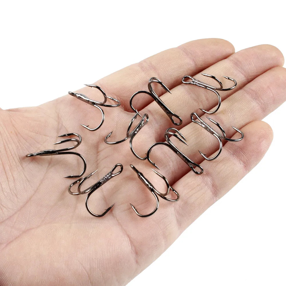 10Pcs/lot 2# 4# 6# 8# 10# Black Fishing Hook High Carbon Steel Treble Overturned Hooks Fishing Tackle Round Bend Treble For Bass
