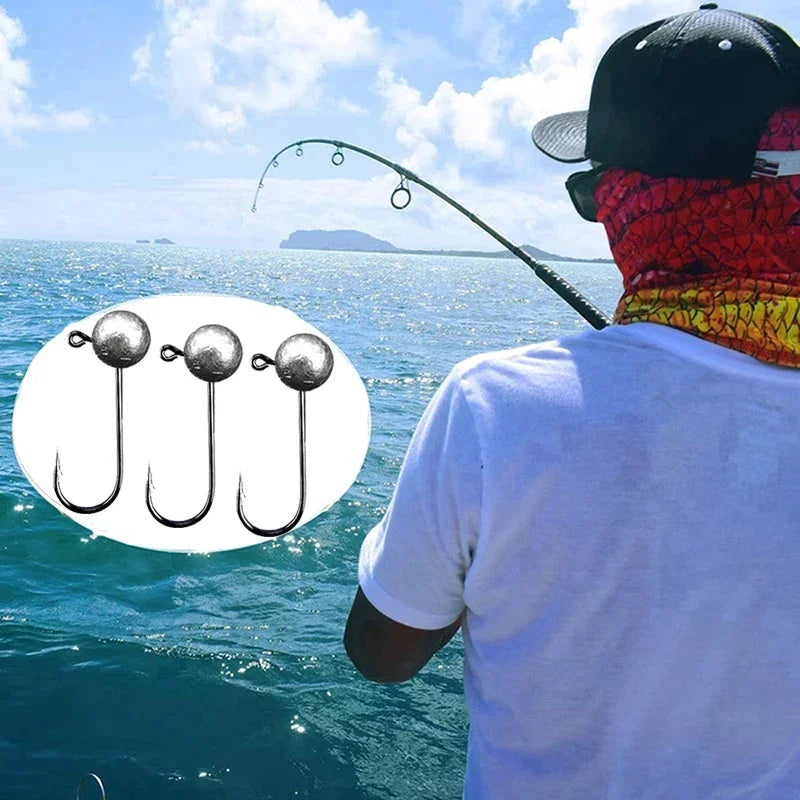 10pcs/lot 0.8g 1.7g 3.5g 4.7g 7g 9.4g Jig Head Fishing Hook Round Ball Jig Head Fishhook Soft Worm Fishing Accessories