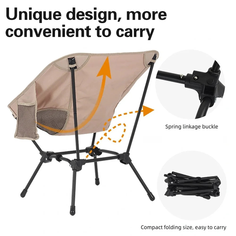 TINSOL Foldable Four-Corner Square Camping Chair, Portable Beach Fishing Stool, Travel Backpack Fishing Chair, Garden Sun Chair