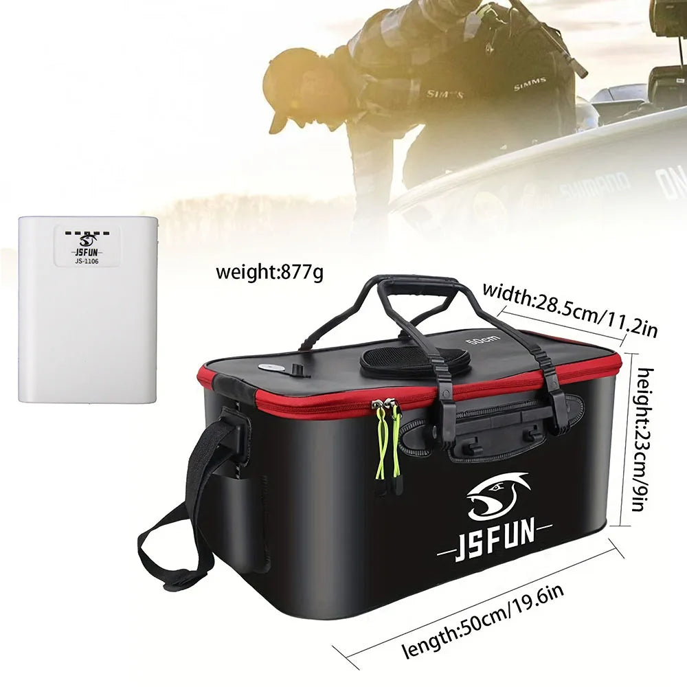 JSFUN EVA Foldable Fishing Bucket Box for Live Fish Oxygen Pump Portable Thick Storage Container Carrier Bag Handle Outdoor