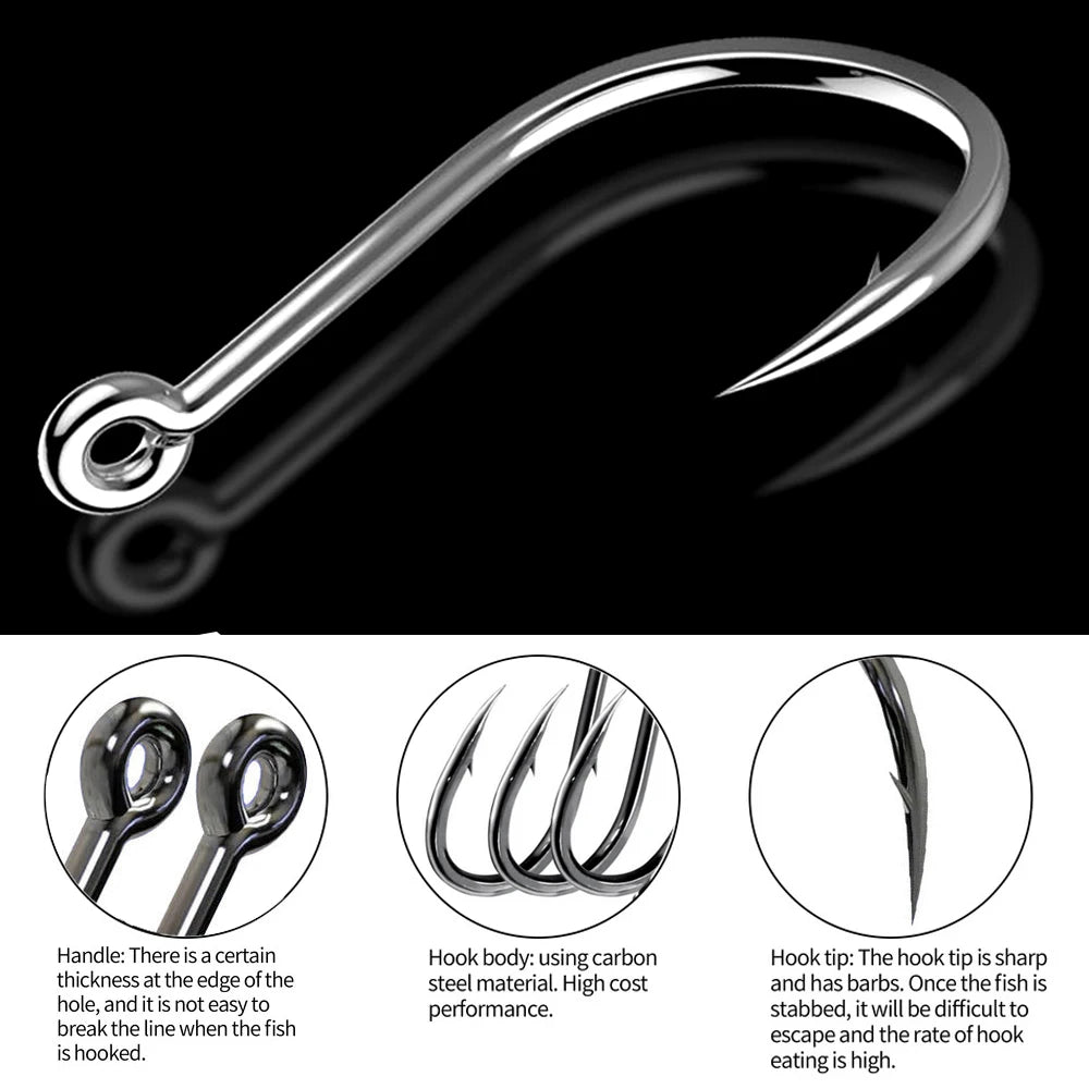 100Pcs Size 3-12# Ring Eye Fishhooks Circle Carp Eyed Fishing Hook High Carbon Steel Fishing Hooks Single Jig Fish Hook Tackle
