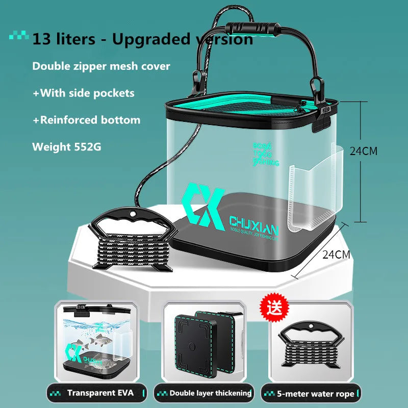 13L foldable live fish bucket EVA thickened fish bucket portable water tank fishing gear live fish box accessories tool