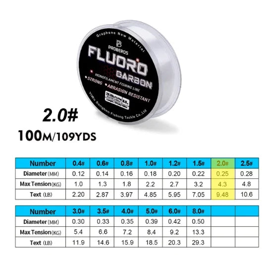 PROBEROS 100M Fluorocarbon Coating Fishing Line 2.2LB-29.3LB Carbon Fiber Monofilament Leader Line Carp Fishing Sinking Line