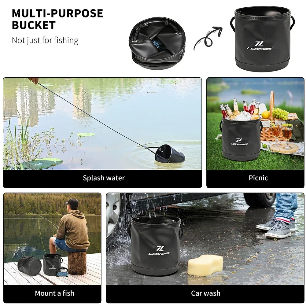 4.5L EVA Round Fold Live Fish Bucket Water Tank Container Gear With Drawstring Fishing Equipment For Fishing Cleaning Cars