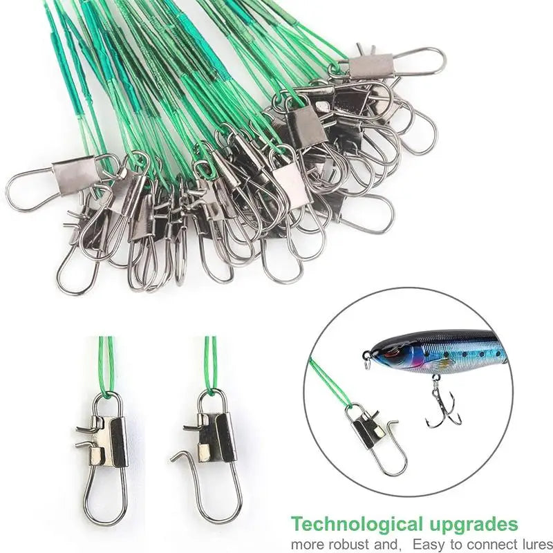 New 100-10PCS Anti Bite Steel Fishing Line 15-30cm Steel Wire Leader With Swivel Fishing Accessory Lead Core Leash Fishing Wire