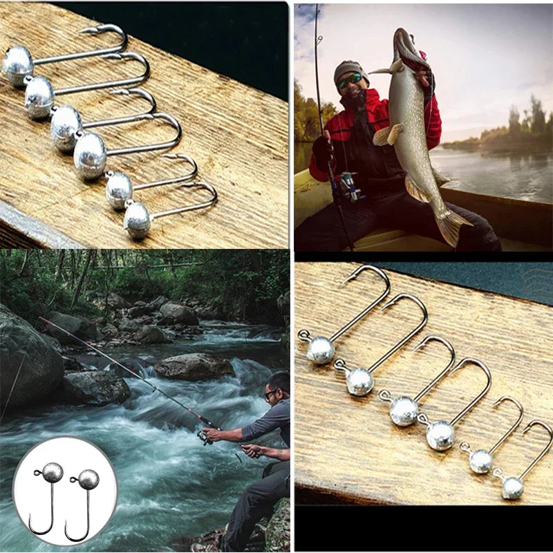 10pcs/lot 0.8g 1.7g 3.5g 4.7g 7g 9.4g Jig Head Fishing Hook Round Ball Jig Head Fishhook Soft Worm Fishing Accessories