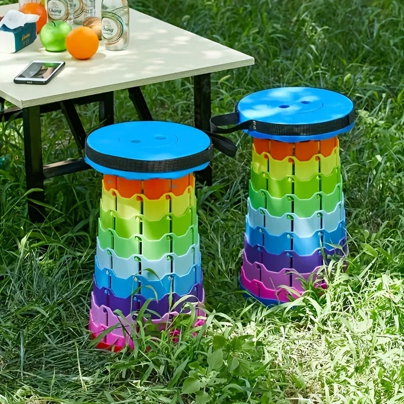 NEW2025 Rainbow Folding Stool - Adjustable Height PP Material Portable Chair for Camping, Fishing & OutdoorActivitiesAnd Camping
