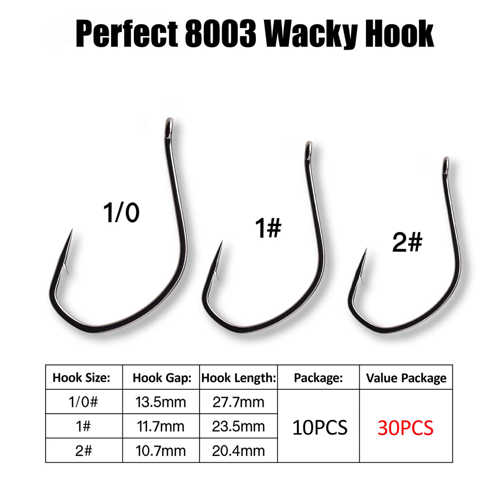 Cast&Catch Perfect 8003 Wacky Hook 30pcs Barb Multiple Sizes Soft Bait Bass Finesse Fishing Gear