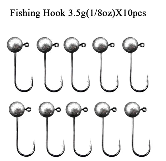 10pcs/lot 0.8g 1.7g 3.5g 4.7g 7g 9.4g Jig Head Fishing Hook Round Ball Jig Head Fishhook Soft Worm Fishing Accessories