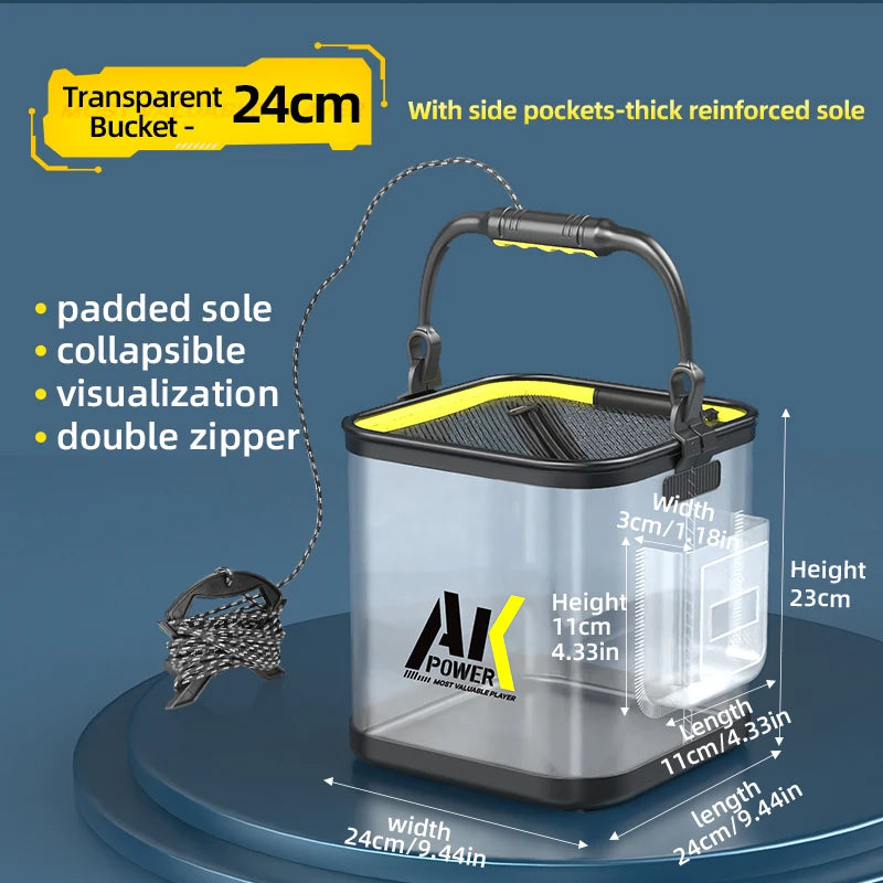 YUZHIYUAN Transparent Fishing Bucket Foldable Multifunctional Live Fish Container Fish Protection Bucket